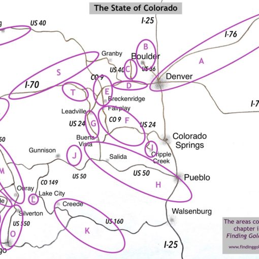 colorado map showing key gold mining boom towns and relevant roads